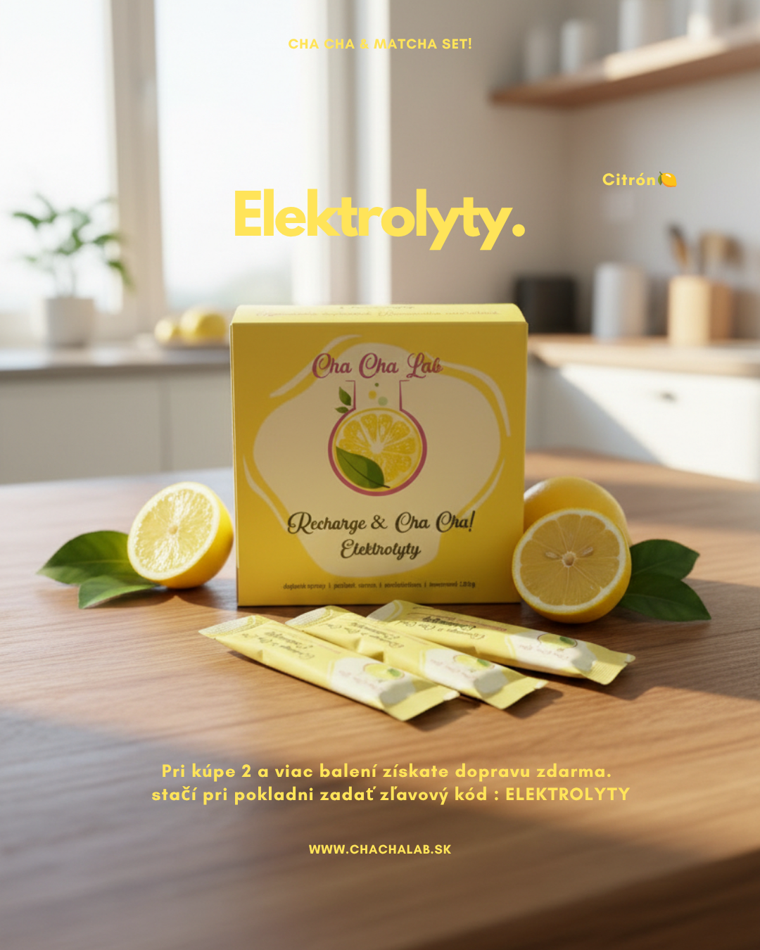 ChaChaLab - Elektrolyty citrón (120 g) – iontový nápoj v prášku (30 x 4 g)